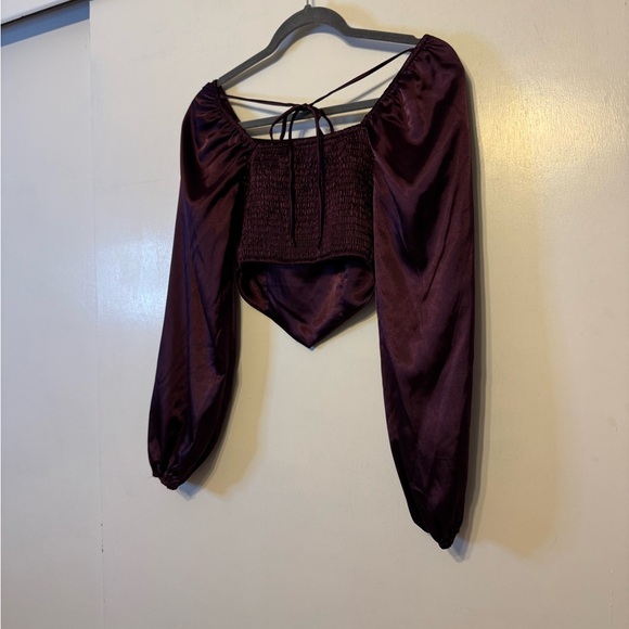 Women's Altar’d State Satin Burgundy Crop Top - Picture 7 of 10